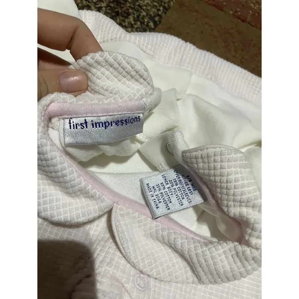 First‎ Impressions Vintage 6/9 month Pink Soft Embroidered Baby Bubble Romper